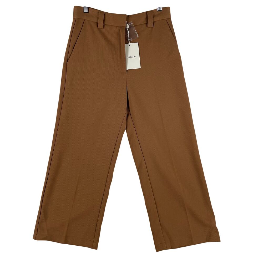 bohme Womens Aspen Wide Leg Pants S Camel Brown High Rise Cropped Trousers NWT